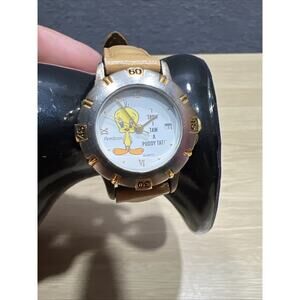 Vintage Armitron Tweety Bird Watch Women 28mm Silver Tone Date 1994